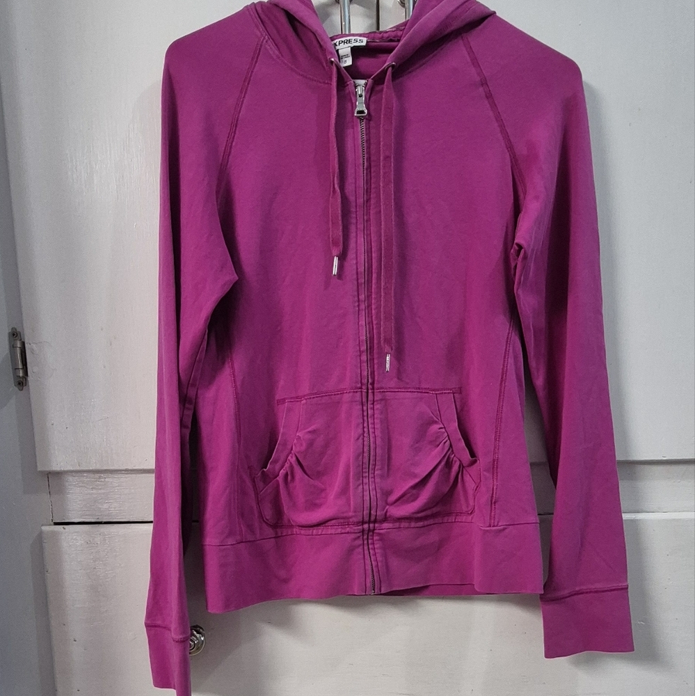 Pink Express Love Kiss Cotton Blend Longsleeve Full Zip Hooded Jacket Sz M
